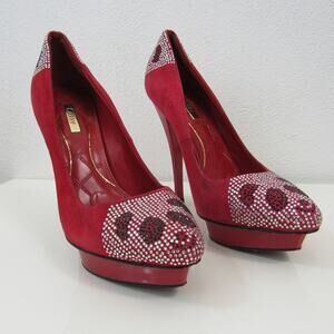 Andy Carry Size 6 Red Circle Heels Crystal Panda Faces 5" Heels Pumps Leather